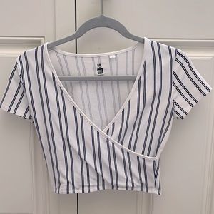 White striped V-neck crop top